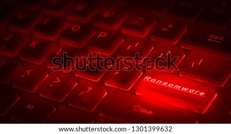 Cyber crime concept -  Ransomware danger warning red color glow.