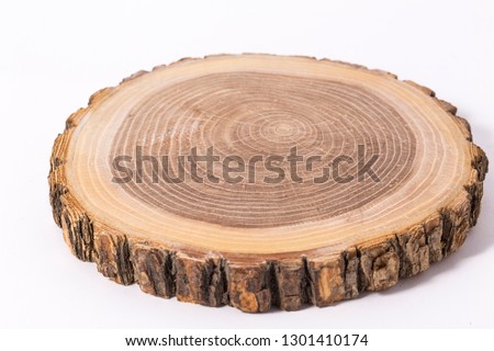 Wooden stump(cut log) isolated. Round cut down tree with annual rings. Royalty-Free Stock Photo #1301410174