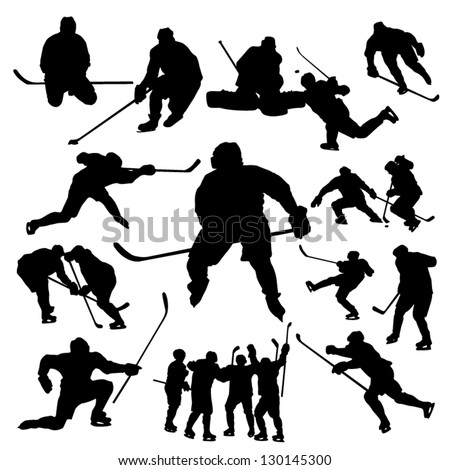 Hockey players silhouette Royalty-Free Stock Photo #130145300