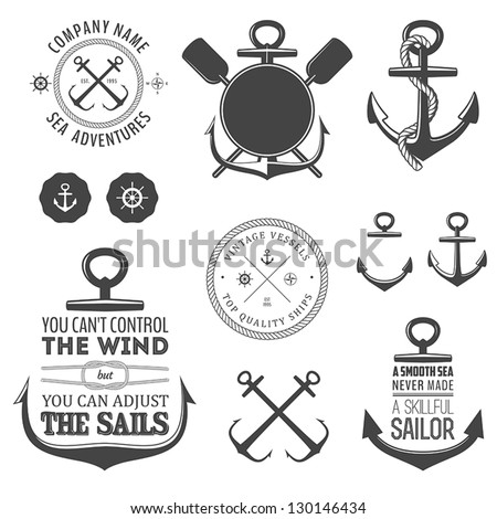 Set of vintage nautical labels, icons and design elements Royalty-Free Stock Photo #130146434
