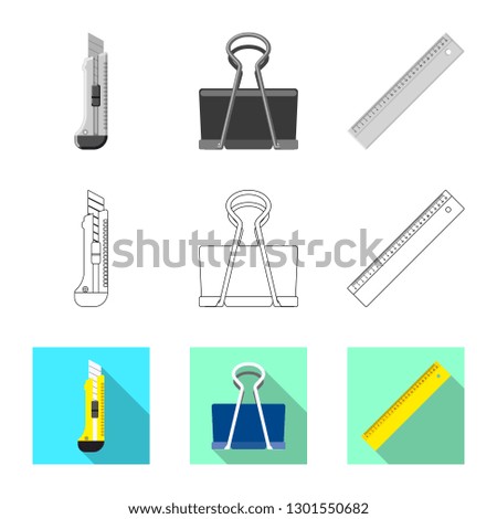 bitmap illustration of office and supply sign. Set of office and school stock bitmap illustration.