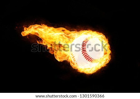 Hot baseball ball in fires flame