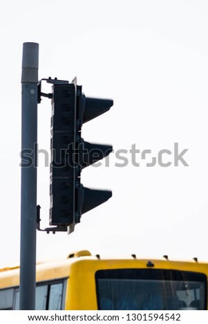 Red color on the traffic light with a beautiful shallow white background - Image