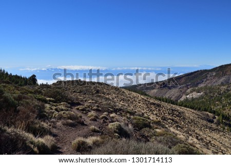 View of the mountains with low cloud in the background in Tiede national park in Tenerife