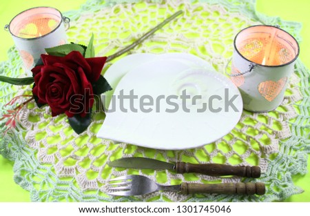 Heart shaped candle holder with burning candle .Saint Valentine's Day concept  - Image