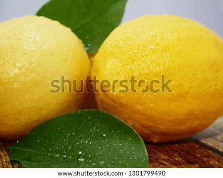 Whole lemons and leaf. Fruit image