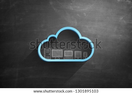 Blue cloud icon on blackboard with cloud computing text