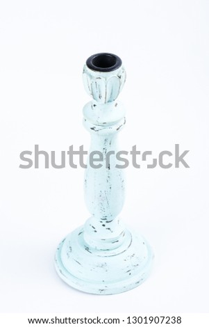 
empty vintage wooden candlestick isolated on white background