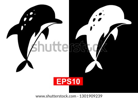 Black and White Vector Illustration of Hand Drawn Sketch of Dolphin Animal Icon on Isolated Background