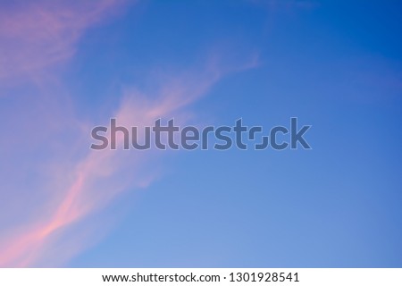 This is twilight sky or evening sky which is the time of sunset.The sky  is pink and blue colours. The most area of the picture is blue. The cloud is a type of Cirrus or Cirrostratus cloud