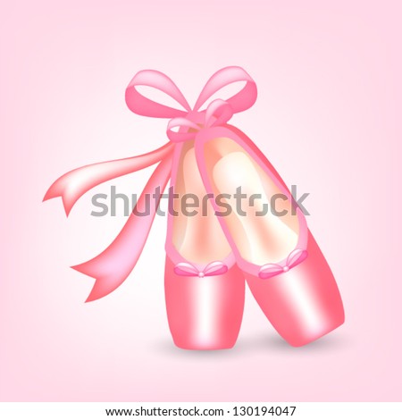Illustration of realistic pink pointed shoes with ribbons