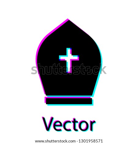 Black Pope hat icon isolated on white background. Christian hat sign. Vector Illustration