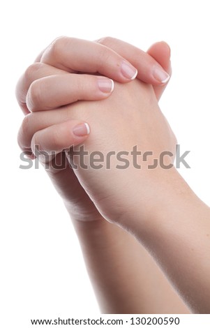 Hands showing a gesture on white background