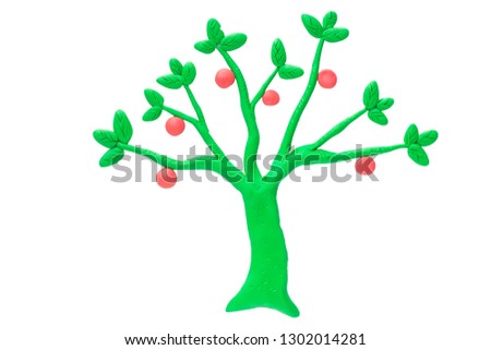 Tree made from Plasticine isolated on white background with clipping path, Ecology concept,