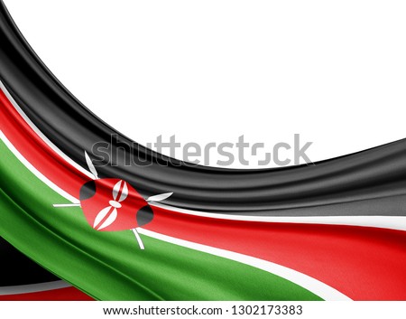 Kenya  flag of silk with copyspace for your text or images and white background-3D illustration