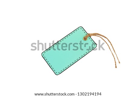 Colorful tag or label, isolated on white background. Close-up. Copy space.