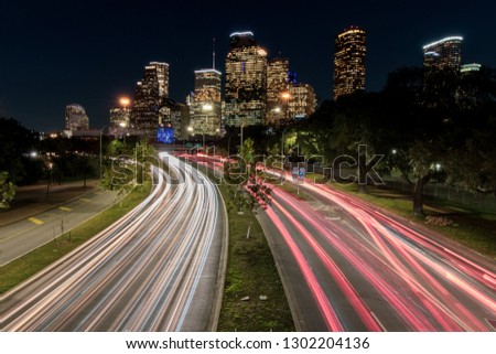 Long exposure shot of downtown Houston