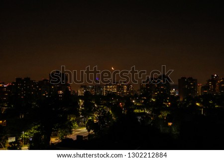 Chile Santiago Las Condes Cityscape Sunset Beautiful Red Orange Sky with Clouds