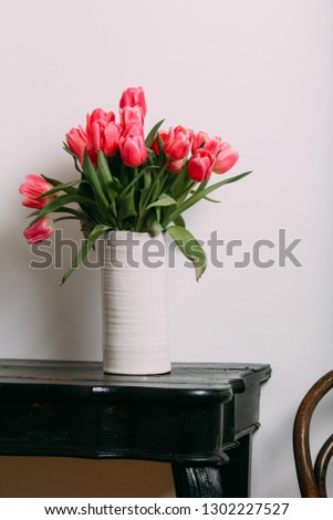 Colorful tulips easter decoration in a home. Spring concept
