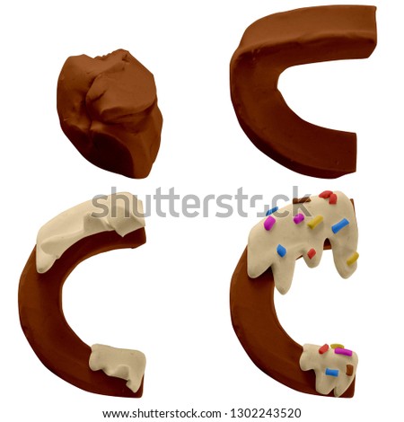 Colorful Play dough (Plasticine or Clay). C letter. Cake Font. Stop Motion. Created by hands. Isolated on white background.- Image
