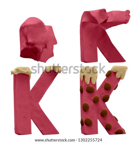 Colorful Play dough (Plasticine or Clay). K letter. Cake Font. Stop Motion. Created by hands. Isolated on white background.- Image.