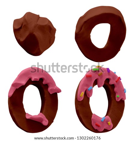 Colorful Play dough (Plasticine or Clay). O letter. Cake Font. Stop Motion. Created by hands. Isolated on white background.- Image