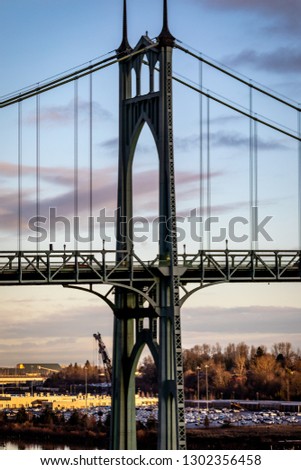 The Saint John's Bridge in Portland, Oregon at sunset. 