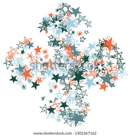Doodle Stars. Hand Drawn New Year Background for Print, Cover, Brochure. Bright Starry Pattern with Simple Freehand Elements. Pretty Vector Background for Party Decoration.