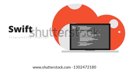 Learn to code Swift programming language, with script code on laptop screen, programming language code illustration - Vector