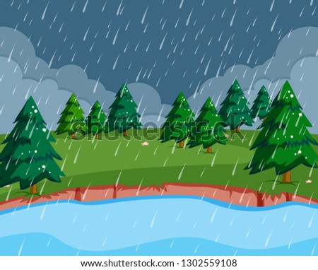 A raining scene in nature illustration