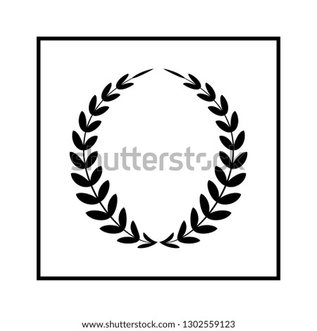 Black laurel wreath reward. Modern symbol of victory and award achievement champion. Leaf ceremony awarding of winner tournament. Monochrome template for badge