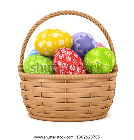 Easter eggs in a basket on a white background. 3d rendering.