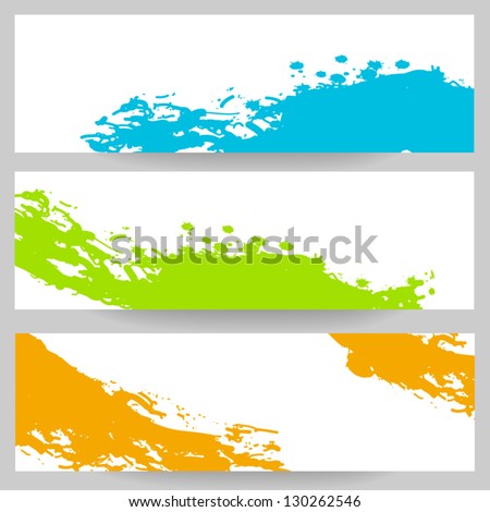 Banners with colorful paint splash. Vector set of banners with brush strokes. Isolated on white background