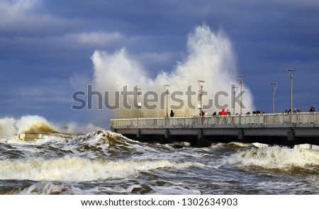 A winter storm on the coast of the Baltic Sea,Kołobrzeg,Poland.