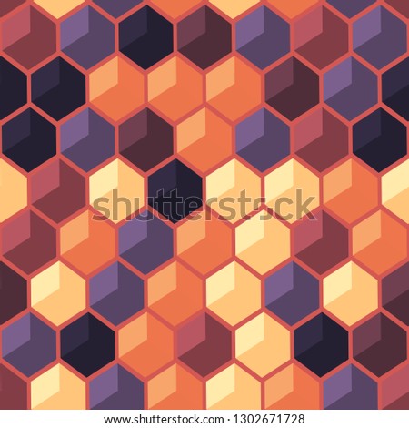 Hexagons isometric pattern. Multicolor cubes seamless background. Minimal style.