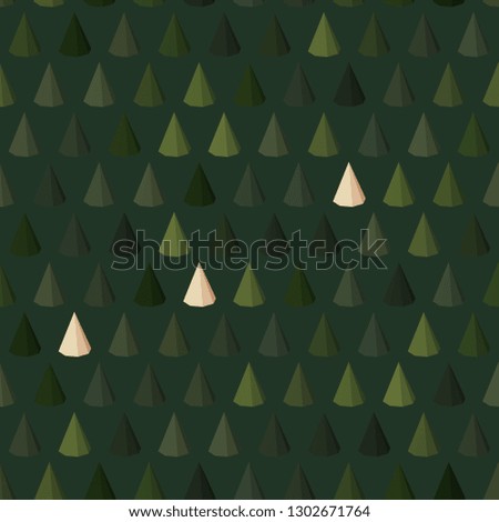 Seamless pattern with green 3D christmas trees. Geometric background. Minimal style.