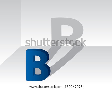 3d letter B with shadow on grayish wall