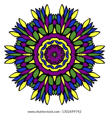 Pattern of mandala. Vector illustration. Modern Decorative floral color mandala. Decorative Cicle ornament. Floral design. Anti-stress therapy pattern
