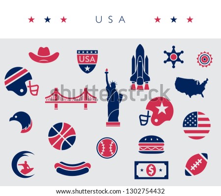 USA / America icon set - red, white and blue - vector illustration