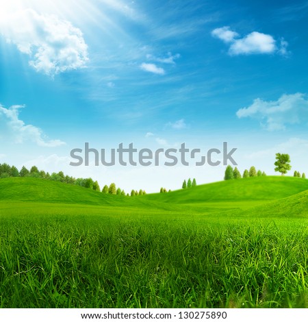 Beauty summer day on the green hills Royalty-Free Stock Photo #130275890
