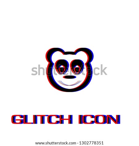 Panda icon flat. Simple pictogram - Glitch effect. Vector illustration symbol