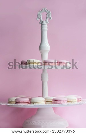 Cake macaron or macaroon almond cookies, pastel colors, vintage card,  - Image
