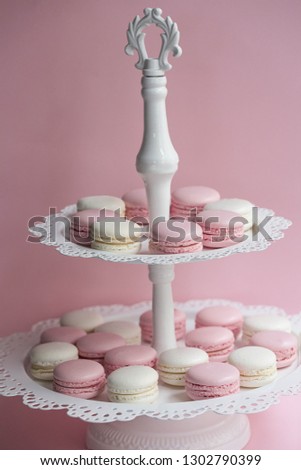 Cake macaron or macaroon almond cookies, pastel colors, vintage card,  - Image
