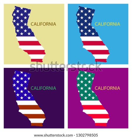 California state of America with map. Flag print on map of USA for geographic themes. Map of West California state.