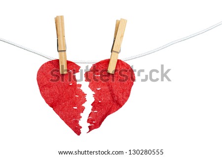 Red paper Heart divided into two parts