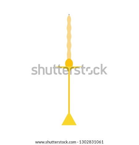 Candlestick holder decoration traditional symbol religious flat brass candle vector icon. Elegant ancient  luxury light