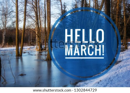 banner Hello March.Greeting card. The beginning of the new season.