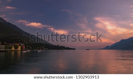 Sunset with mountains in Italy on Lake Garda