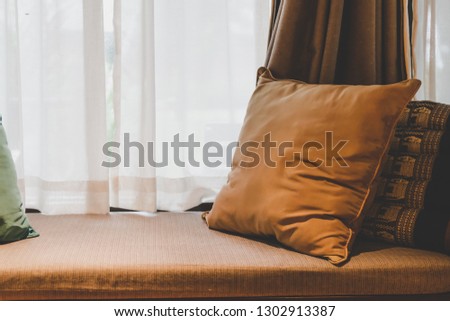 Pillow on sofa decoration in bedroom interior - Vintage Light Filter