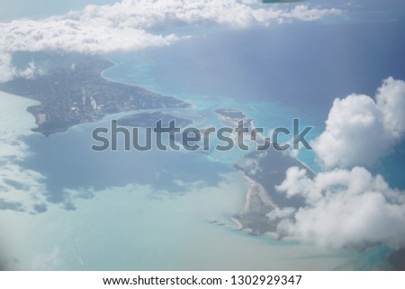 Aerial photography of Caribbean islands and ocean